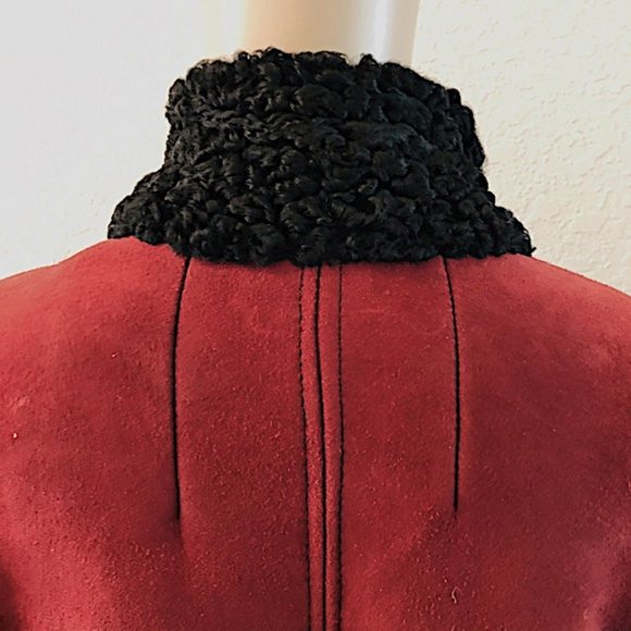 Burgundy Persian Lamb Swing Coat w/ Sheep Fur Trim - Picture 5 of 8